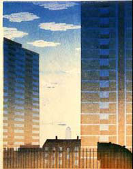 Canary Wharf linocut London