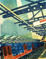 Canary Wharf linocut London