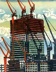 Canary Wharf linocut London