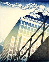 Canary Wharf linocut London