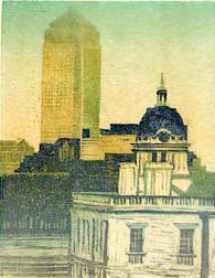 Canary Wharf linocut London