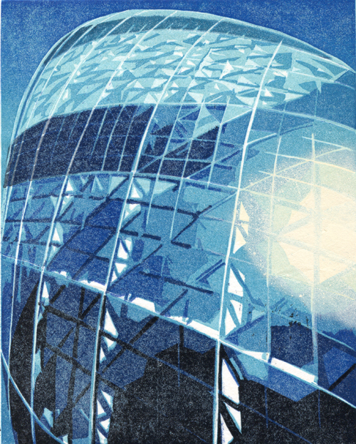 The Gherkin linocut London