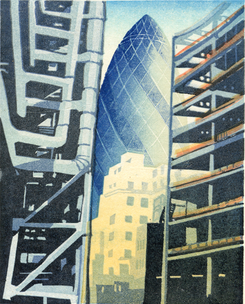 The Gherkin linocut London