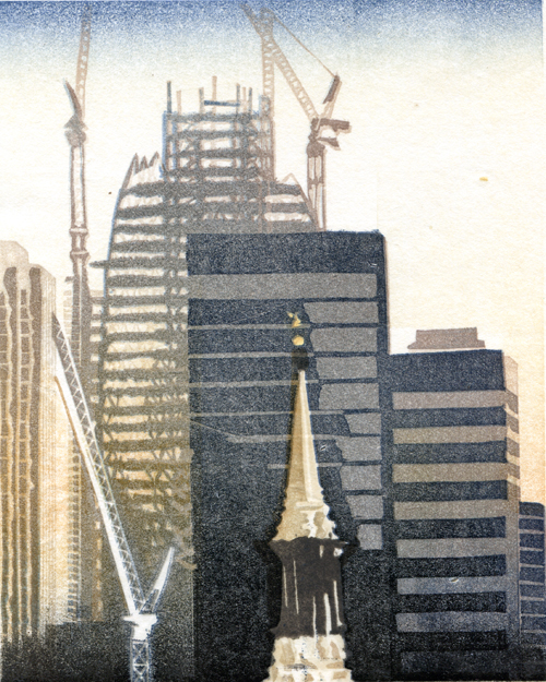 The Gherkin linocut London