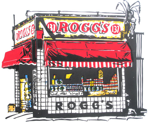 London shopfront linocut