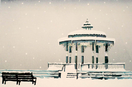 Brighton snowy linocut