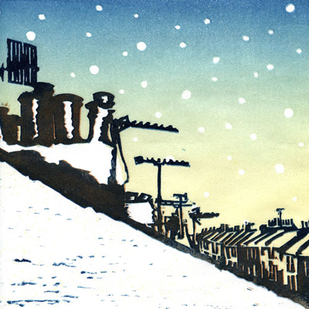 Brighton snow linocut