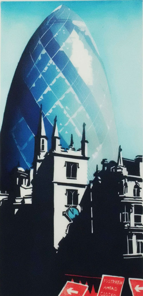 The Gherkin linocut London