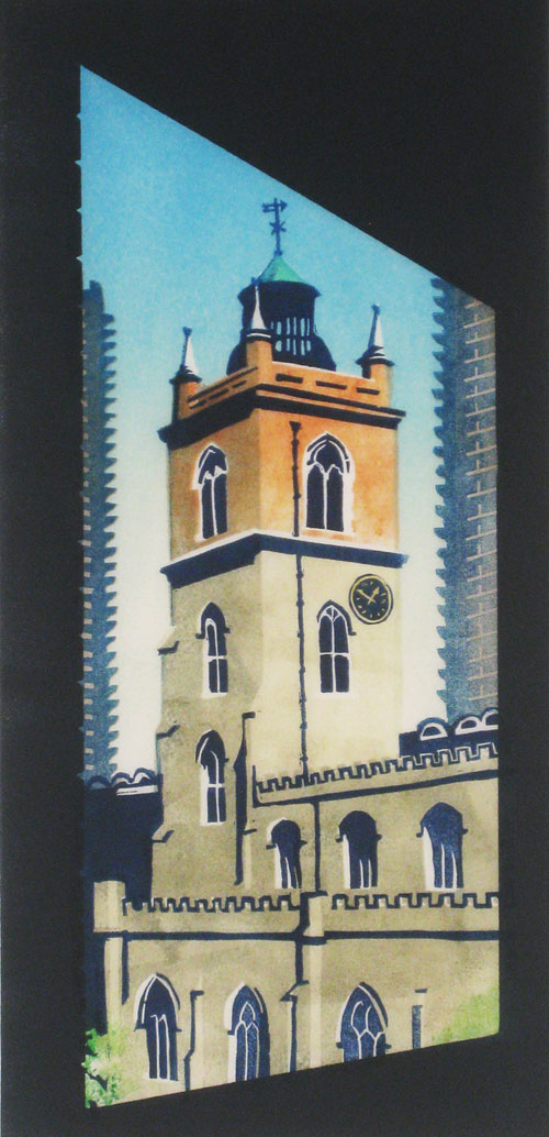 The Gherkin linocut London