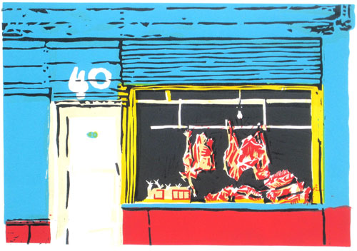 London shopfront linocut