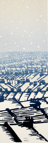 Brighton snow linocut